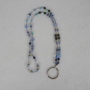 Handcrafted Beaded Lanyard Blue Glass Beads Colors of the Sea and Sky